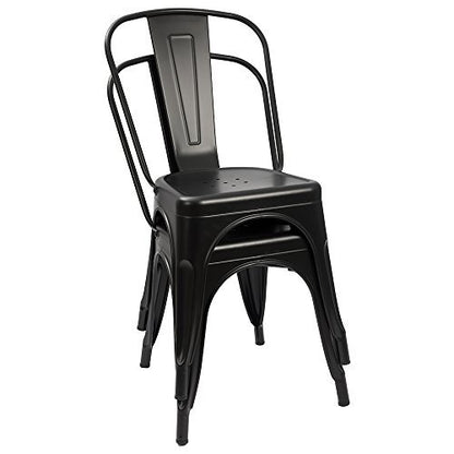 Furmax Metal Dining Chair Indoor-Outdoor Use Stackable Classic Trattoria Chair Chic Dining Bistro Cafe Side Metal Chairs Set of 4 (Black) - CookCave