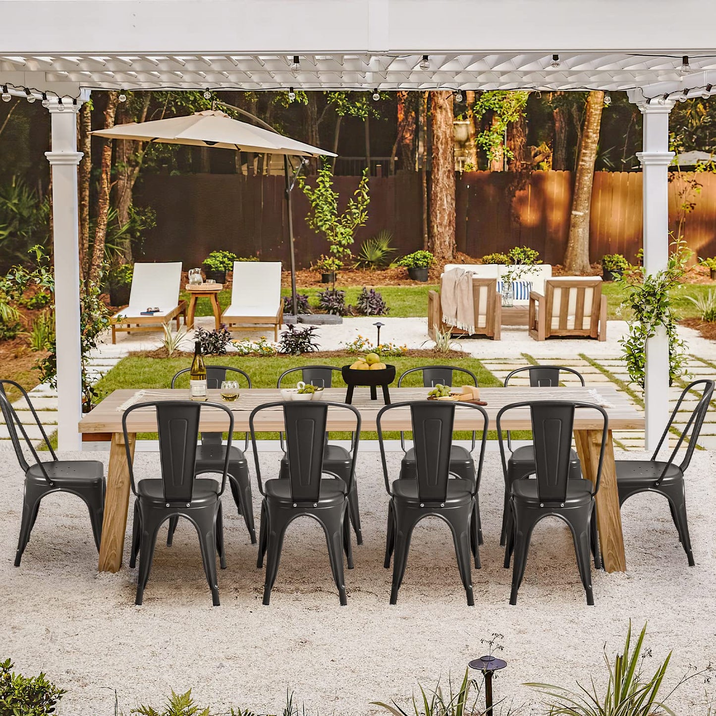 Furmax Metal Dining Chair Indoor-Outdoor Use Stackable Classic Trattoria Chair Chic Dining Bistro Cafe Side Metal Chairs Set of 4 (Black) - CookCave