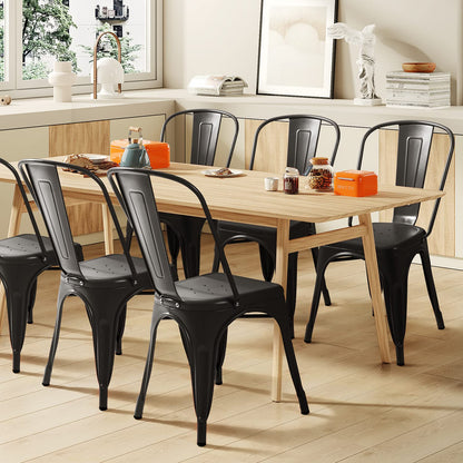 Furmax Metal Dining Chair Indoor-Outdoor Use Stackable Classic Trattoria Chair Chic Dining Bistro Cafe Side Metal Chairs Set of 4 (Black) - CookCave