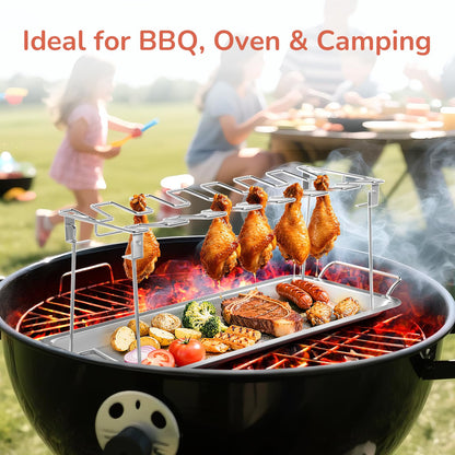 G.a HOMEFAVOR 14-Slot Chicken Leg Rack for Grill & Wings - Premium Stainless Steel Foldable Roasting Rack with Detachable Drip Pan, Dishwasher-Safe BBQ Accessories for Oven, Grill, Camping, Parties - CookCave