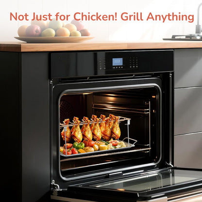 G.a HOMEFAVOR 14-Slot Chicken Leg Rack for Grill & Wings - Premium Stainless Steel Foldable Roasting Rack with Detachable Drip Pan, Dishwasher-Safe BBQ Accessories for Oven, Grill, Camping, Parties - CookCave