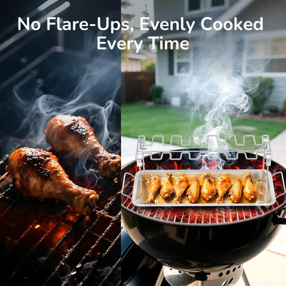 G.a HOMEFAVOR 14-Slot Chicken Leg Rack for Grill & Wings - Premium Stainless Steel Foldable Roasting Rack with Detachable Drip Pan, Dishwasher-Safe BBQ Accessories for Oven, Grill, Camping, Parties - CookCave