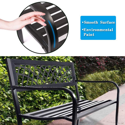 Garden Bench Bench Park Outdoor Bench for Patio Metal Bench Park Bench with Plastic Backrest Armrests Sturdy Steel Frame Furniture for Yard Porch Work Entryway, Black - CookCave