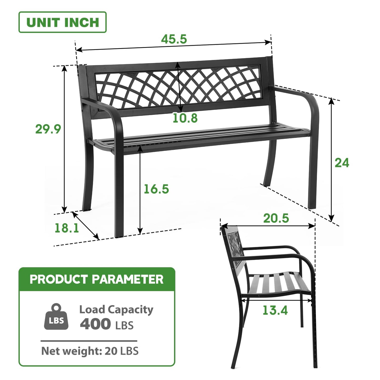 Garden Bench Bench Park Outdoor Bench for Patio Metal Bench Park Bench with Plastic Backrest Armrests Sturdy Steel Frame Furniture for Yard Porch Work Entryway, Black - CookCave