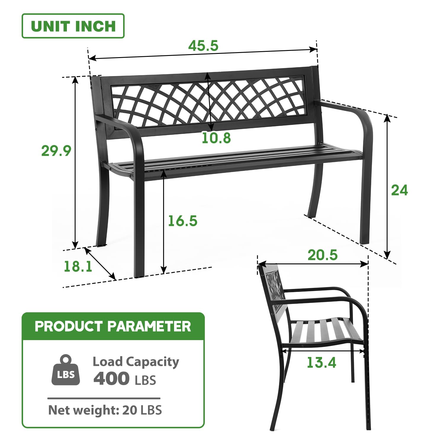 Garden Bench Bench Park Outdoor Bench for Patio Metal Bench Park Bench with Plastic Backrest Armrests Sturdy Steel Frame Furniture for Yard Porch Work Entryway, Black - CookCave