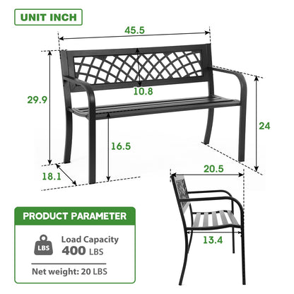Garden Bench Bench Park Outdoor Bench for Patio Metal Bench Park Bench with Plastic Backrest Armrests Sturdy Steel Frame Furniture for Yard Porch Work Entryway, Black - CookCave