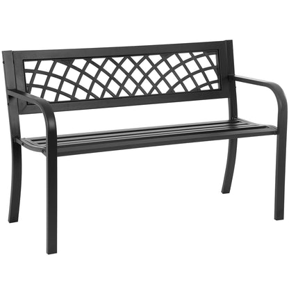 Garden Bench Bench Park Outdoor Bench for Patio Metal Bench Park Bench with Plastic Backrest Armrests Sturdy Steel Frame Furniture for Yard Porch Work Entryway, Black - CookCave