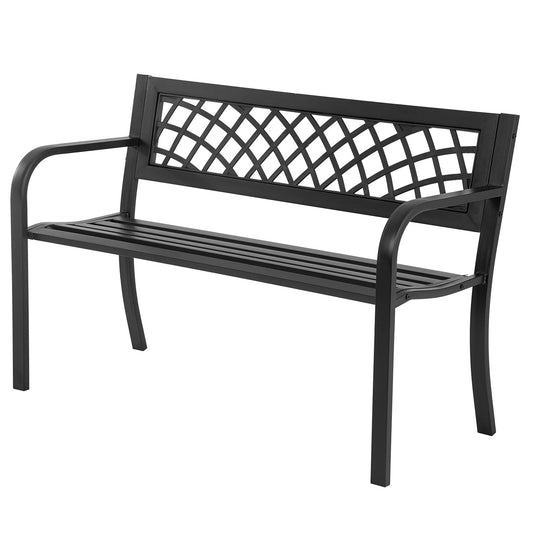 Garden Bench,Outdoor Benches,Iron Steel Frame Patio Bench with Mesh Pattern and Plastic Backrest Armrests for Lawn Yard Porch Work Entryway,Black - CookCave