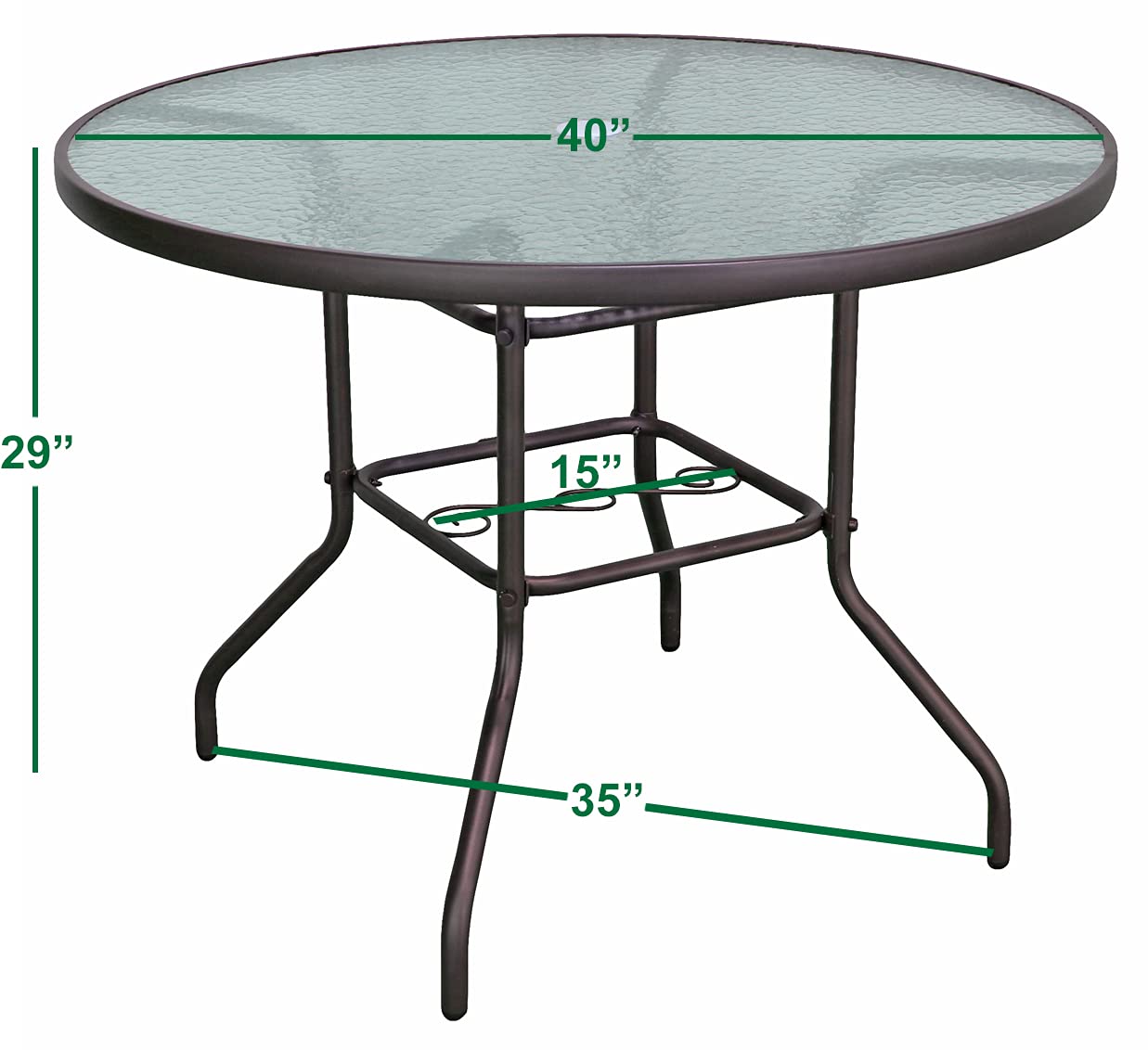 Garden Elements Outdoor Patio Furniture, Round Dining Table, Steel Base and Rim with Waterwave Glass Top, Brown, 40" - CookCave