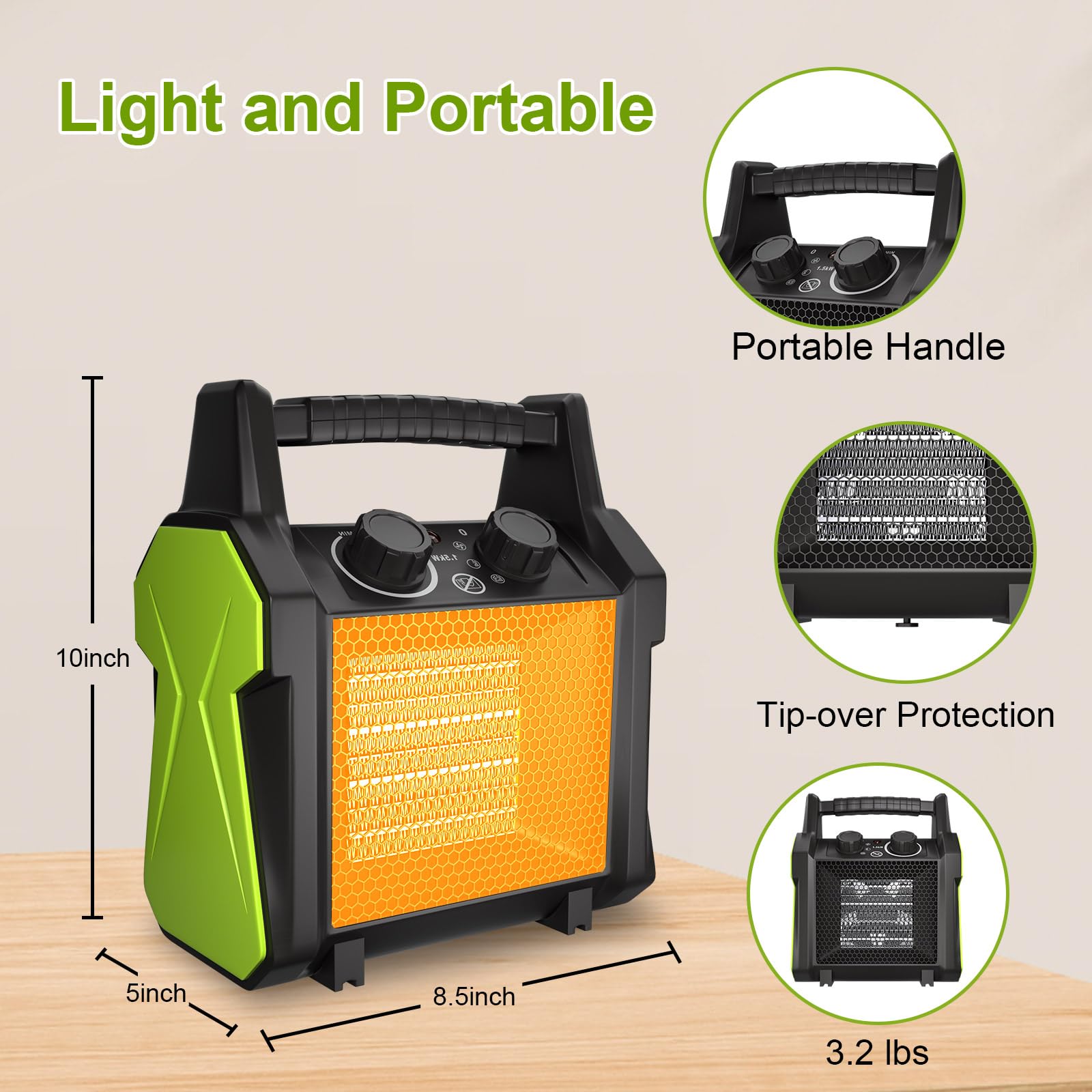 Gardtech Outdoor Heater for Patio, Electric Space heater with Overheat Protection, 1500W Fast Heat PTC Ceramic Portable Garage Heater for Workshop, Greenhouse - CookCave