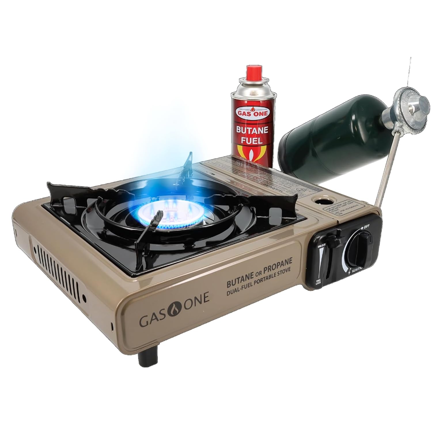 Gas One GS-3400P Propane or Butane Stove Dual Fuel Stove Portable Camping Stove - Patented - with Carrying Case Great for Emergency Preparedness Kit - CookCave