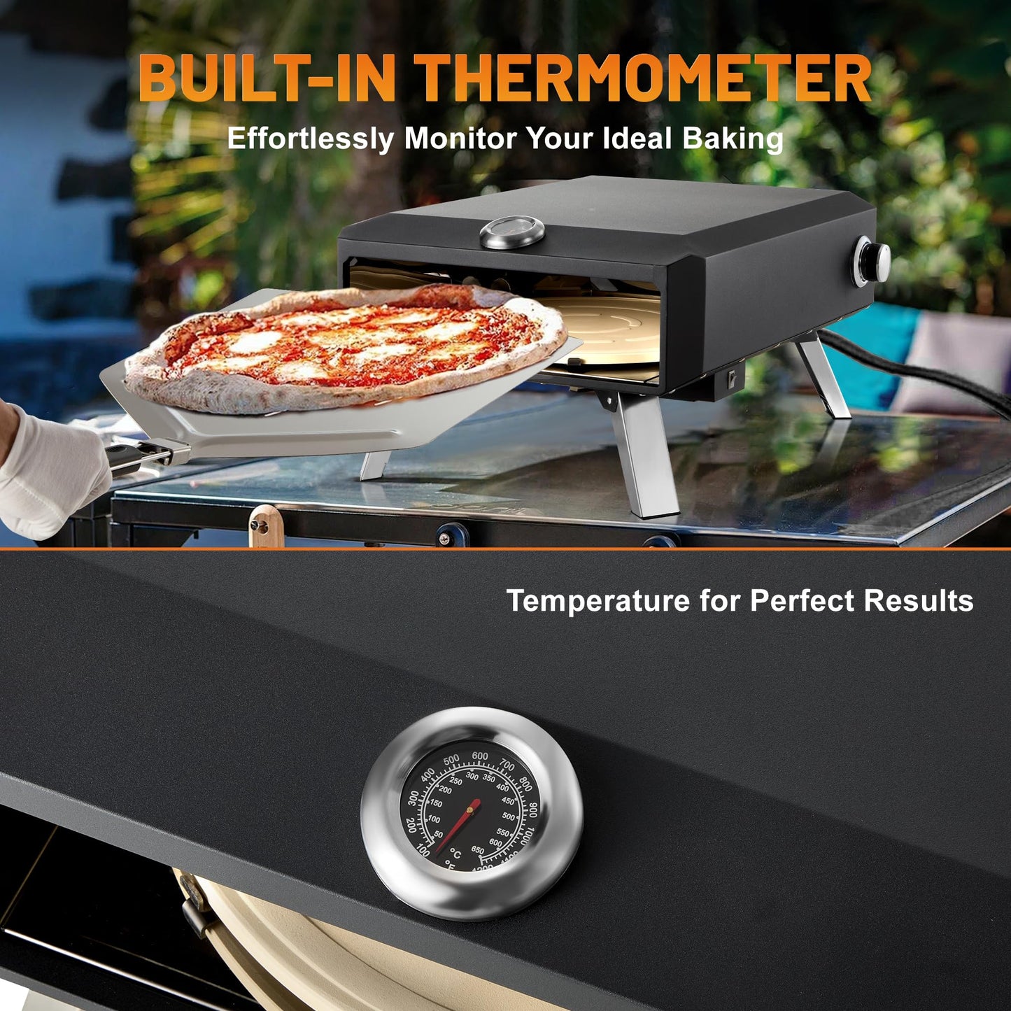 Gas Pizza Oven Outdoor–16" Pizza Oven with Built-in Thermometer, Electric 360 ° Automatic Rotating Pizza Stone Pizza Oven, with Gas Hose & Regulator, Countertop Pizza Maker, Outdoor Gas Pizza Oven - CookCave