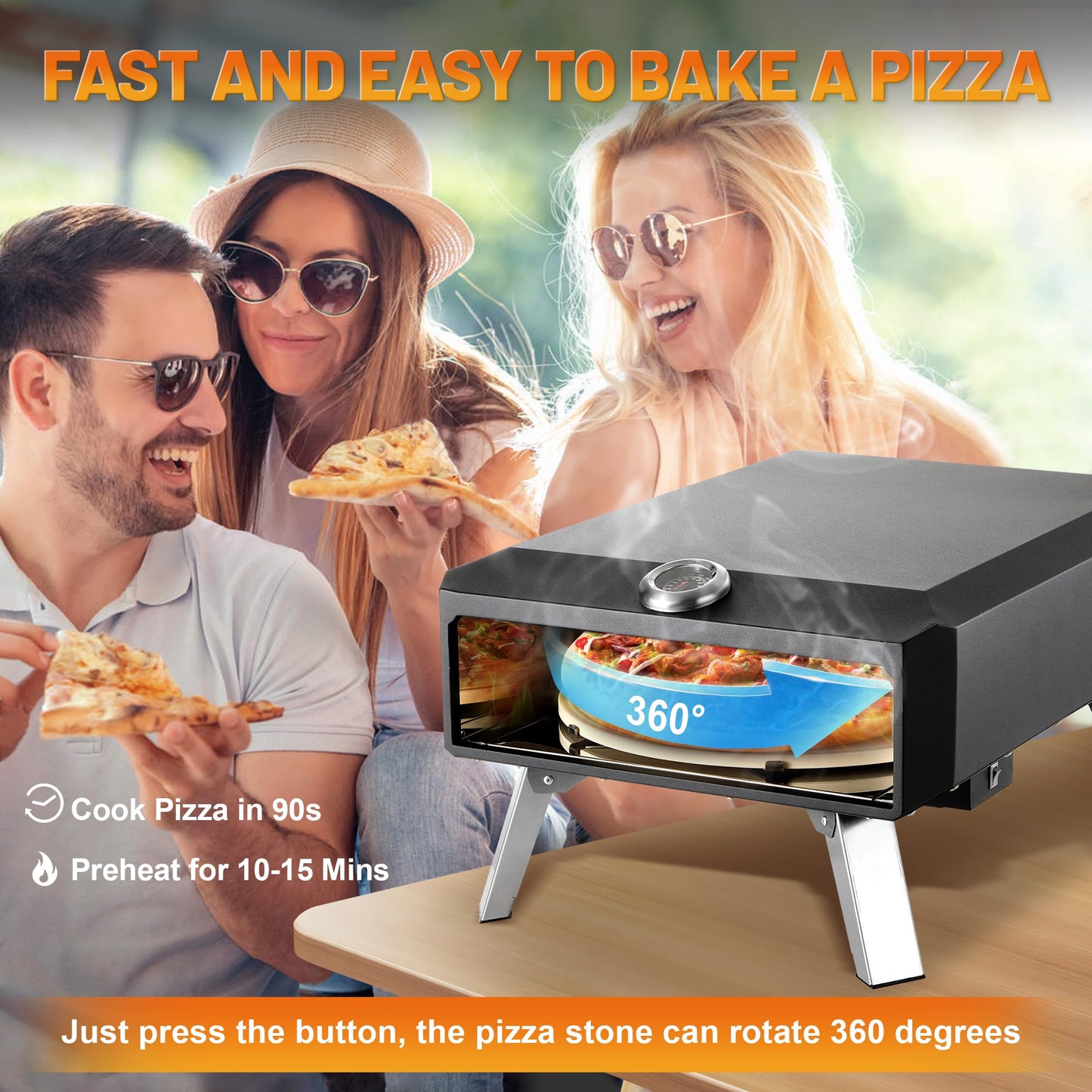 Gas Pizza Oven Outdoor–16" Pizza Oven with Built-in Thermometer, Electric 360 ° Automatic Rotating Pizza Stone Pizza Oven, with Gas Hose & Regulator, Countertop Pizza Maker, Outdoor Gas Pizza Oven - CookCave