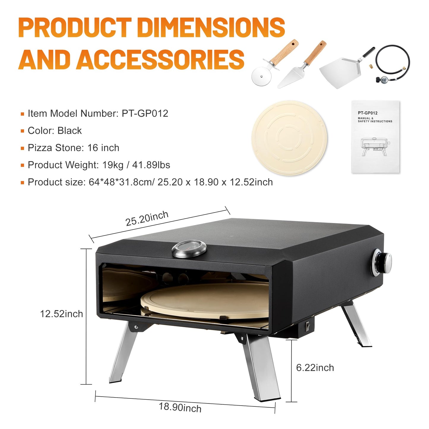 Gas Pizza Oven Outdoor–16" Pizza Oven with Built-in Thermometer, Electric 360 ° Automatic Rotating Pizza Stone Pizza Oven, with Gas Hose & Regulator, Countertop Pizza Maker, Outdoor Gas Pizza Oven - CookCave