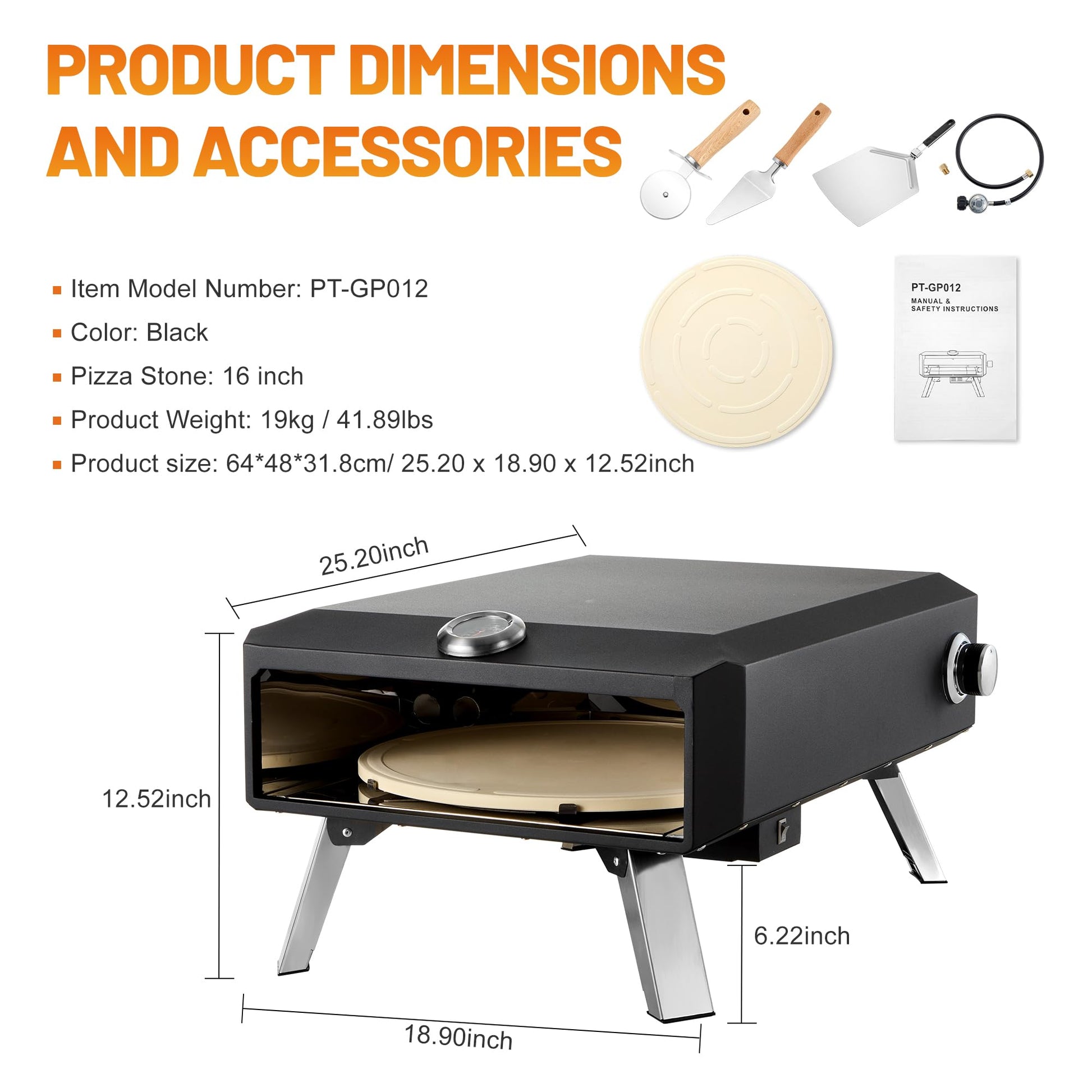 Gas Pizza Oven Outdoor–16" Pizza Oven with Built-in Thermometer, Electric 360 ° Automatic Rotating Pizza Stone Pizza Oven, with Gas Hose & Regulator, Countertop Pizza Maker, Outdoor Gas Pizza Oven - CookCave