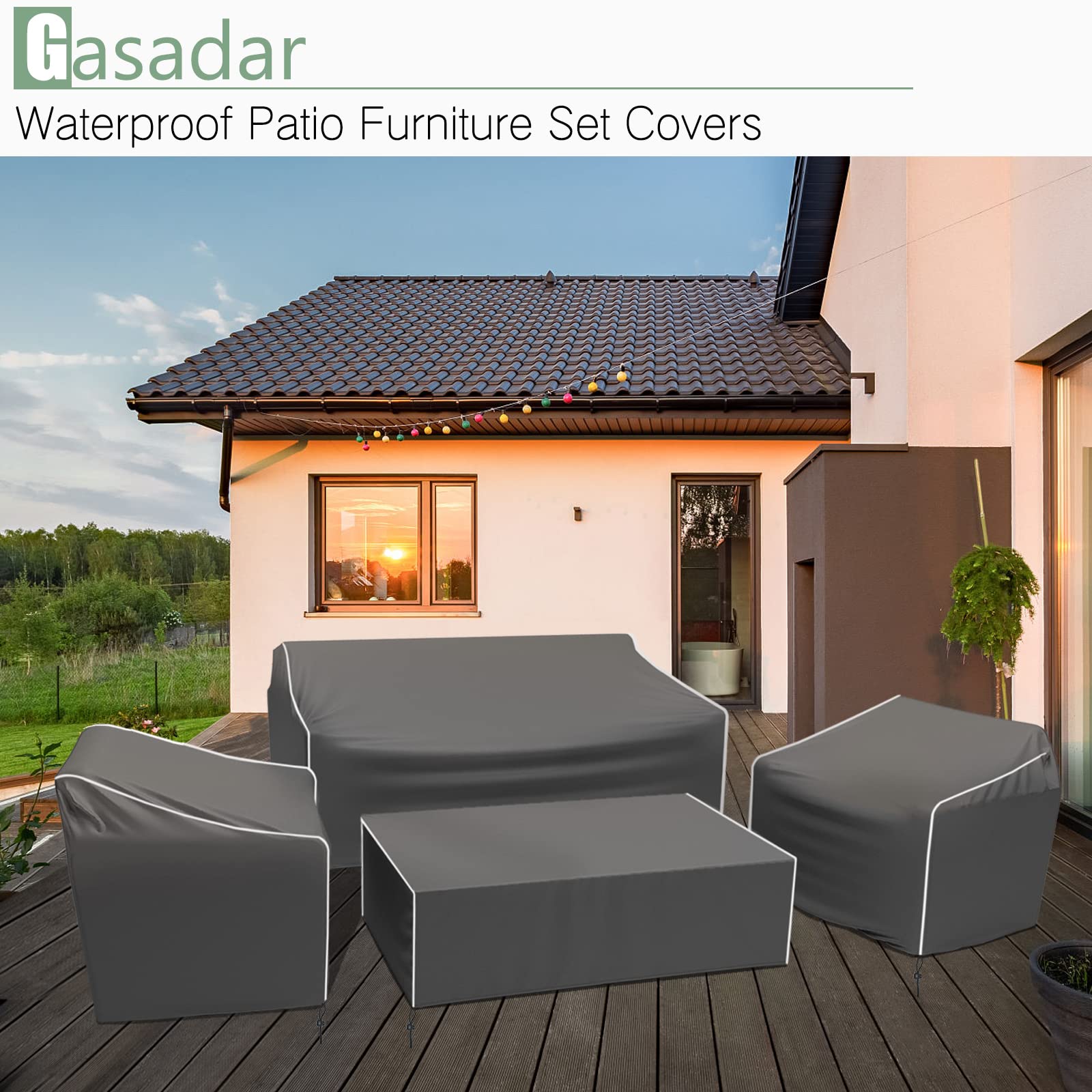 Gasadar Patio Furniture Covers, 4-Piece Outdoor Furniture Cover Waterproof for Patio Loveseat, Chair and Coffee Table, 600D Heavy Duty, Grey - CookCave