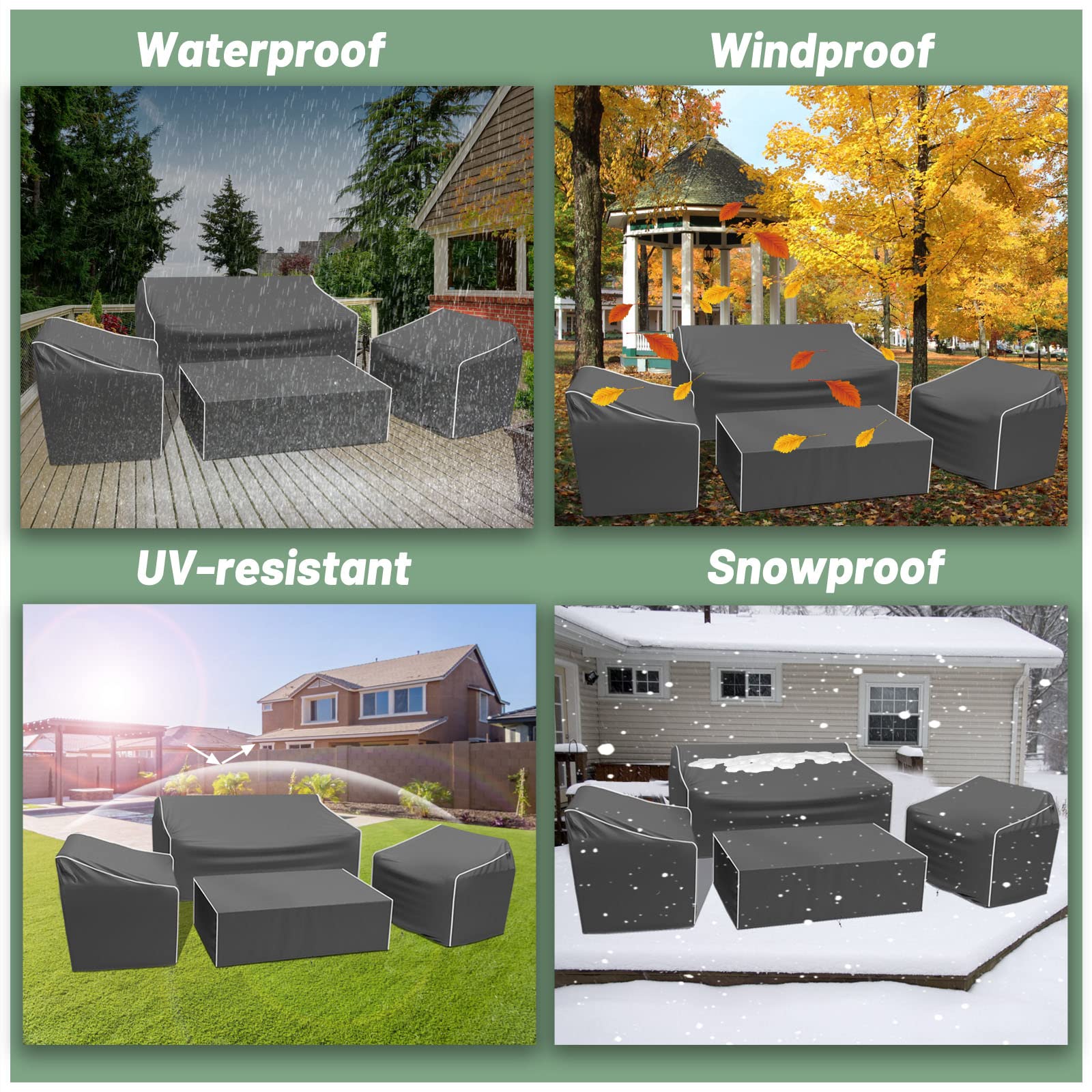 Gasadar Patio Furniture Covers, 4-Piece Outdoor Furniture Cover Waterproof for Patio Loveseat, Chair and Coffee Table, 600D Heavy Duty, Grey - CookCave