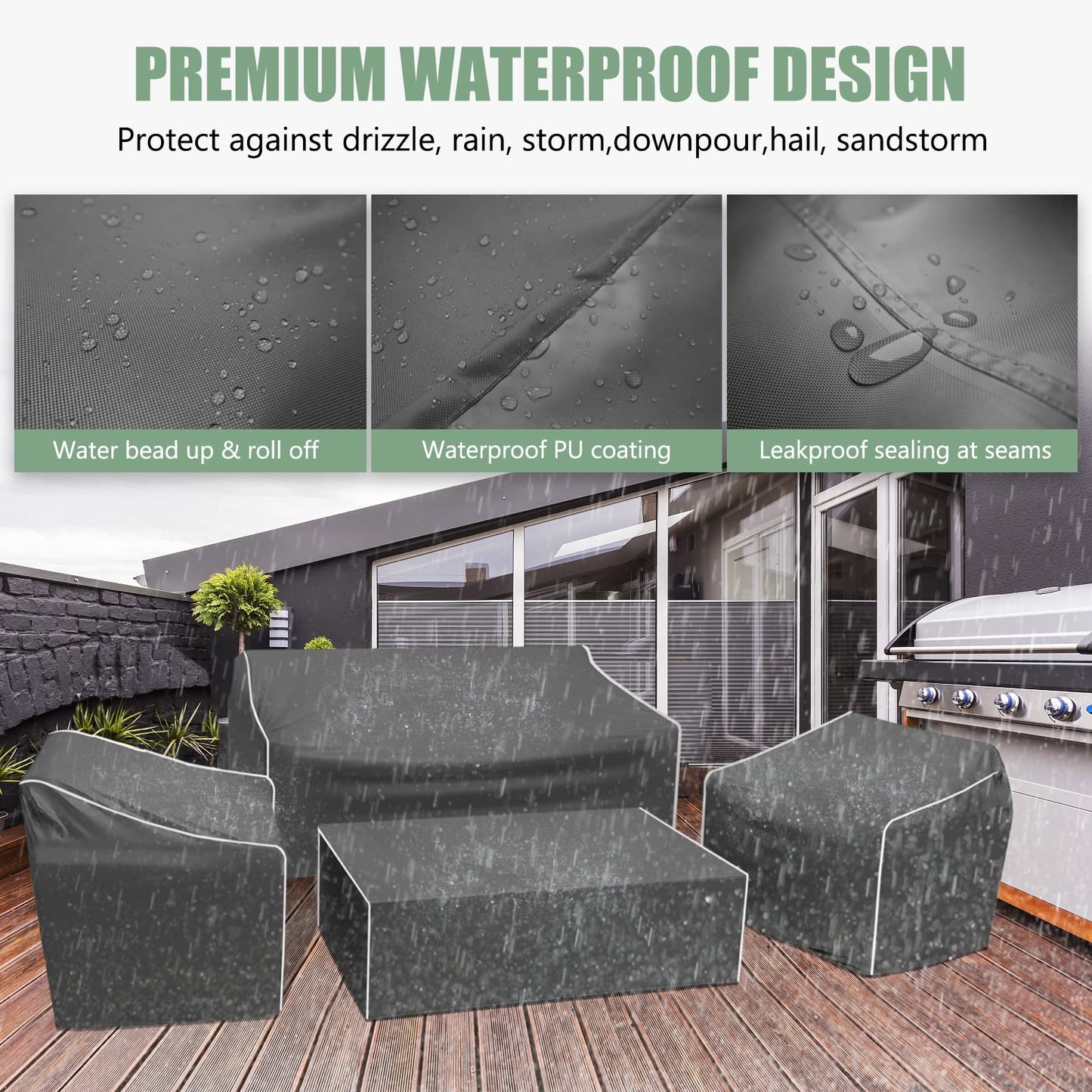 Gasadar Patio Furniture Covers, 4-Piece Outdoor Furniture Cover Waterproof for Patio Loveseat, Chair and Coffee Table, 600D Heavy Duty, Grey - CookCave