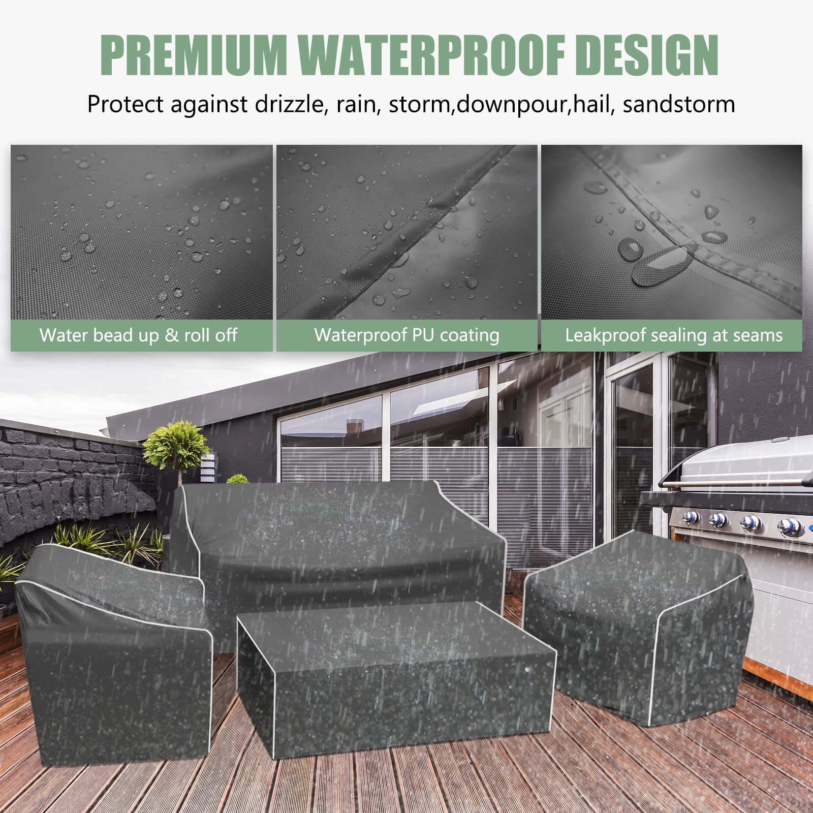 Gasadar Patio Furniture Covers, 4-Piece Outdoor Furniture Cover Waterproof for Patio Loveseat, Chair and Coffee Table, 600D Heavy Duty, Grey - CookCave