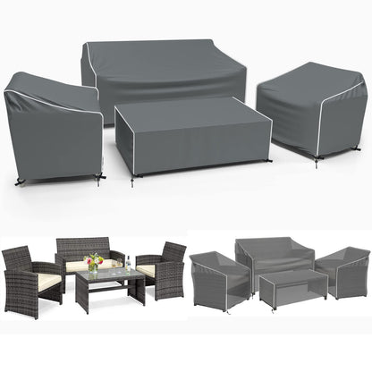 Gasadar Patio Furniture Covers, 4-Piece Outdoor Furniture Cover Waterproof for Patio Loveseat, Chair and Coffee Table, 600D Heavy Duty, Grey - CookCave
