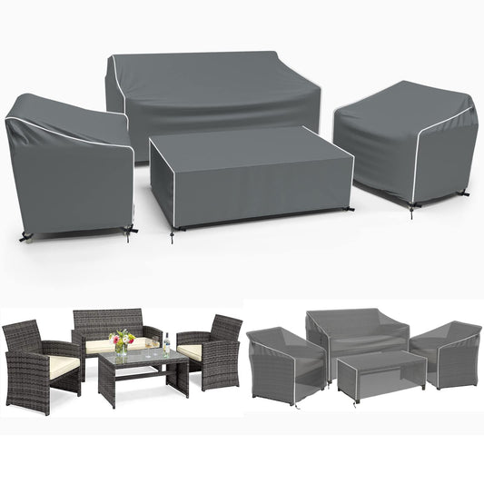Gasadar Patio Furniture Covers, 4-Piece Outdoor Furniture Cover Waterproof for Patio Loveseat, Chair and Coffee Table, 600D Heavy Duty, Grey - CookCave