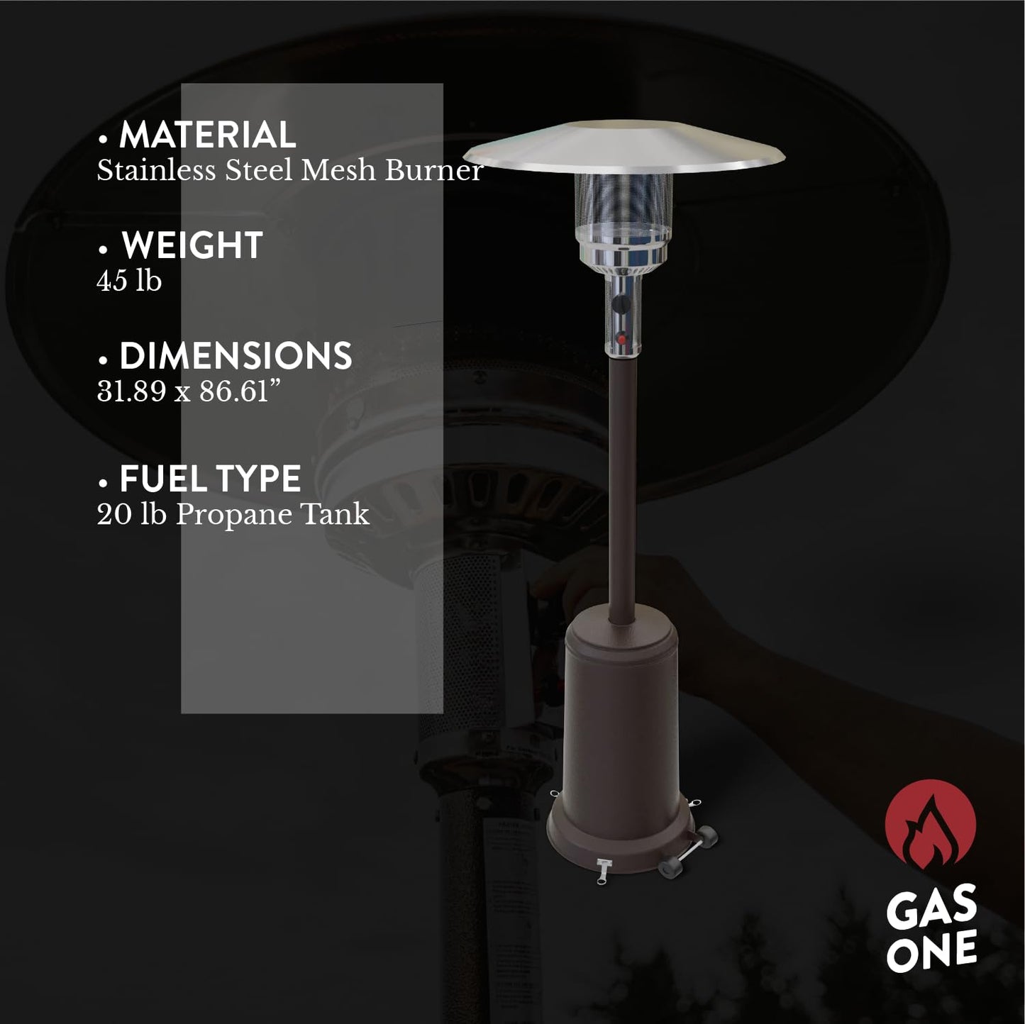 GasOne PH-8000 Outdoor Heaters for Patio – 50,000 BTU Propane Heater Outdoor for Backyard, Terraces, Home Garden – Heavy Duty Gas Powered Outdoor Patio Heater Portable Propane Heater with Wheels - CookCave