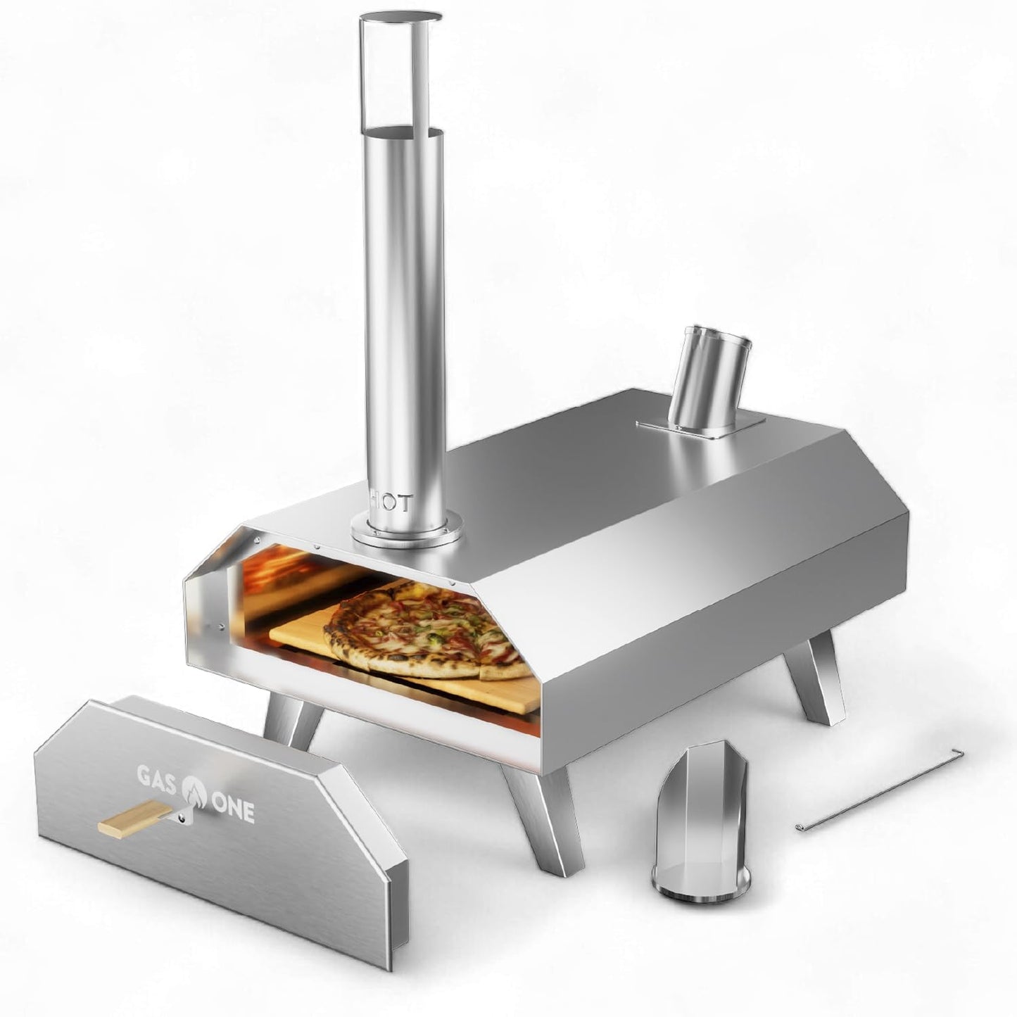 GasOne Portable Wood Pellet Pizza Oven 12-inch Pizza Maker for Outdoors, RVs, and Camping Stainless Steel Cooker - CookCave