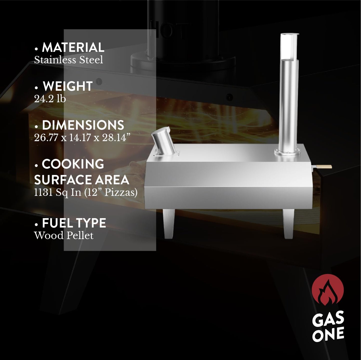 GasOne Portable Wood Pellet Pizza Oven 12-inch Pizza Maker for Outdoors, RVs, and Camping Stainless Steel Cooker - CookCave