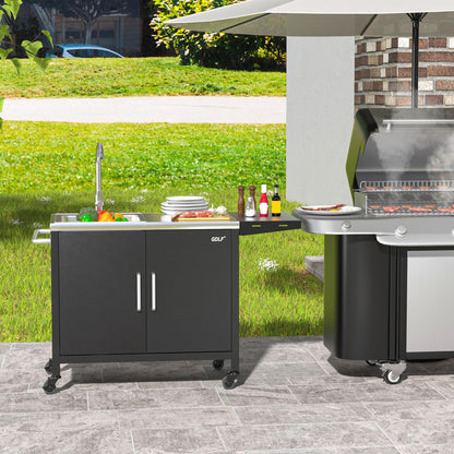 GDLF Outdoor Grill Table with Sink,Metal Grill Cart, Outdoor Kitchen Island with Stainless Steel Sink,L57*W21.65 - CookCave
