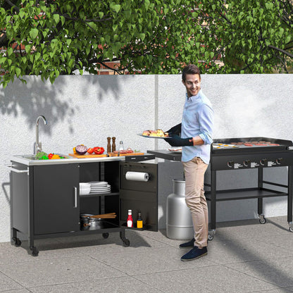 GDLF Outdoor Grill Table with Sink,Metal Grill Cart, Outdoor Kitchen Island with Stainless Steel Sink,L57*W21.65 - CookCave