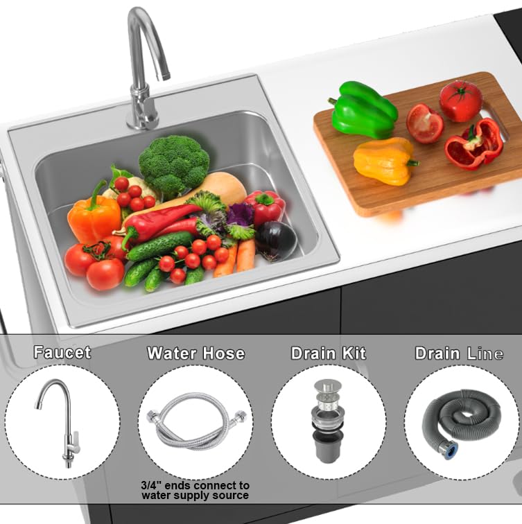 GDLF Outdoor Grill Table with Sink,Metal Grill Cart, Outdoor Kitchen Island with Stainless Steel Sink,L57*W21.65 - CookCave