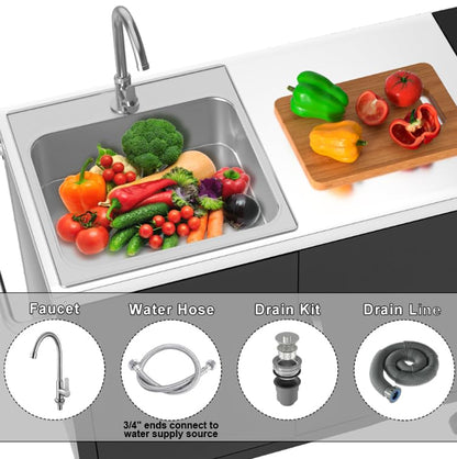 GDLF Outdoor Grill Table with Sink,Metal Grill Cart, Outdoor Kitchen Island with Stainless Steel Sink,L57*W21.65 - CookCave