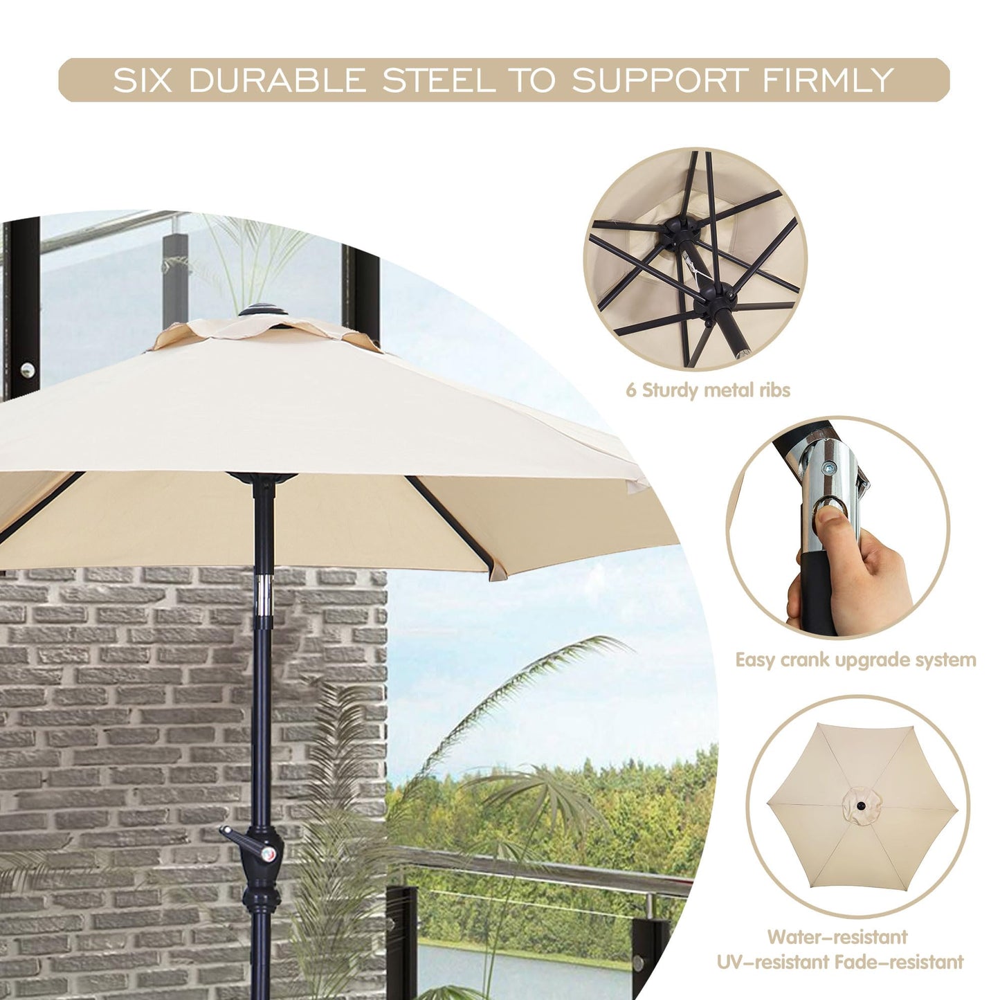 GDY 7.5FT Patio Umbrella Outdoor Table Umbrella,Market Umbrella with Push Button Tilt and Crank for Garden, Lawn, Deck, Backyard & Pool (Beige) - CookCave