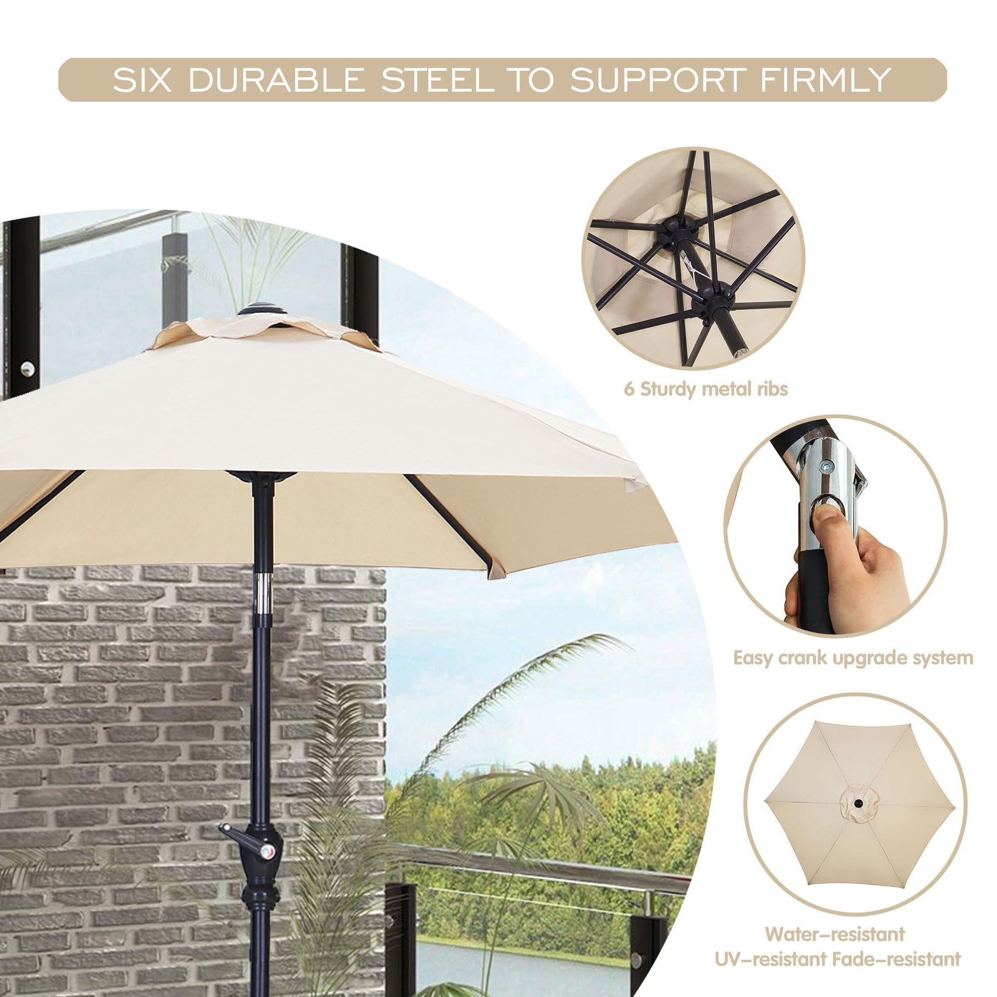 GDY 7.5FT Patio Umbrella Outdoor Table Umbrella,Market Umbrella with Push Button Tilt and Crank for Garden, Lawn, Deck, Backyard & Pool (Beige) - CookCave