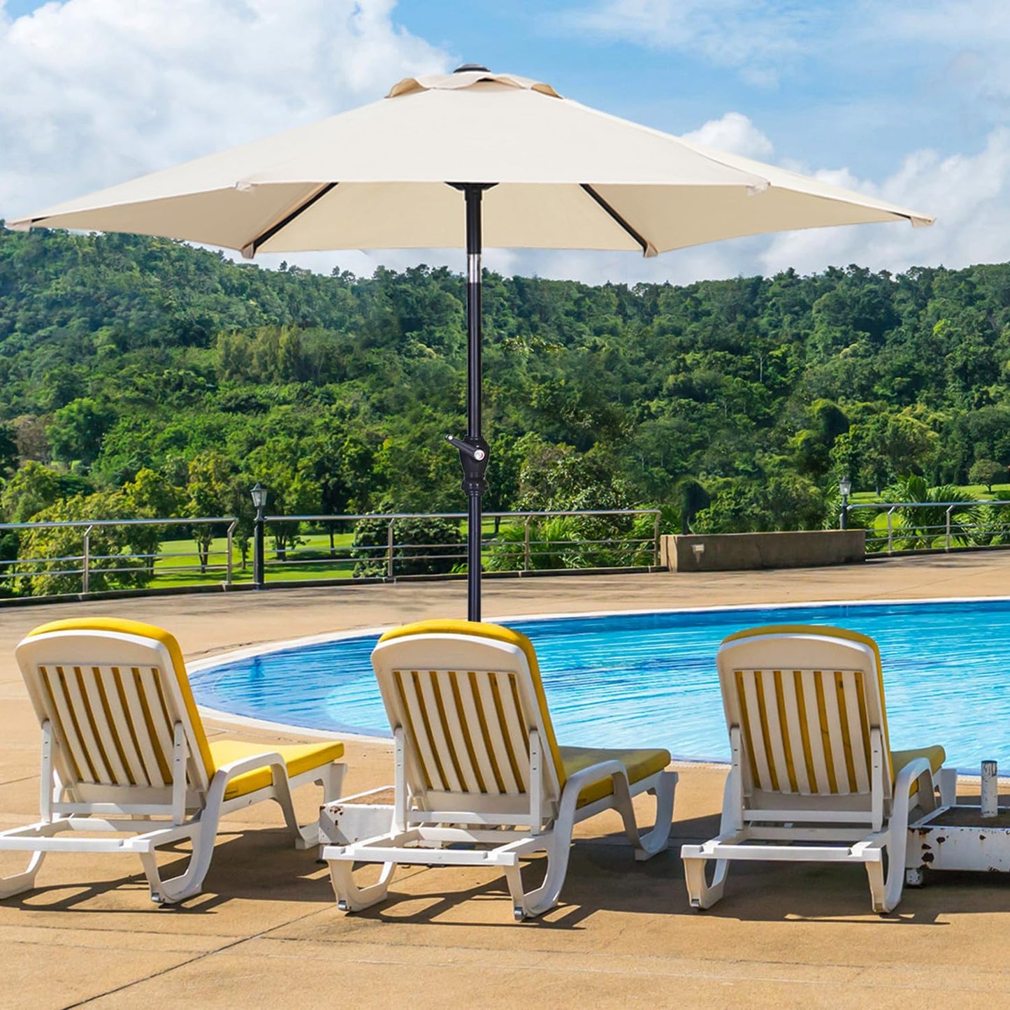 GDY 7.5FT Patio Umbrella Outdoor Table Umbrella,Market Umbrella with Push Button Tilt and Crank for Garden, Lawn, Deck, Backyard & Pool (Beige) - CookCave