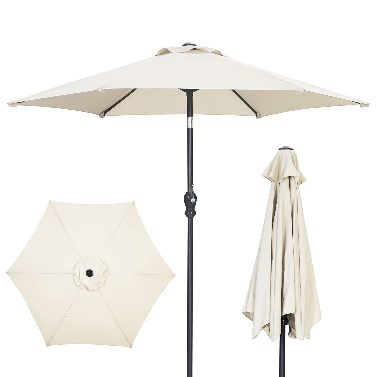 GDY 7.5FT Patio Umbrella Outdoor Table Umbrella,Market Umbrella with Push Button Tilt and Crank for Garden, Lawn, Deck, Backyard & Pool (Beige) - CookCave