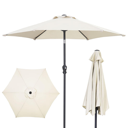 GDY 7.5FT Patio Umbrella Outdoor Table Umbrella,Market Umbrella with Push Button Tilt and Crank for Garden, Lawn, Deck, Backyard & Pool (Beige) - CookCave