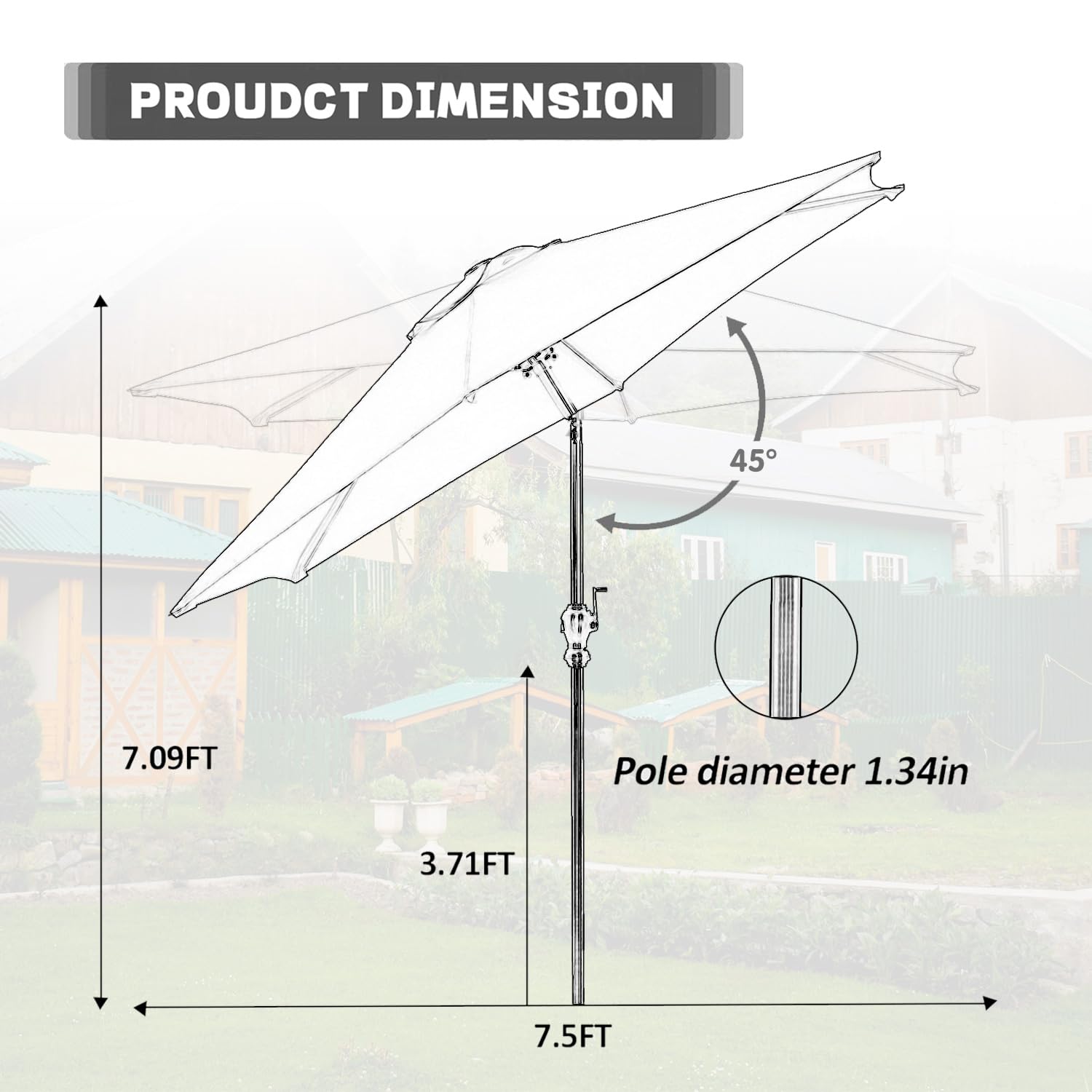 GDY 7.5FT Patio Umbrella Outdoor Table Umbrella,Market Umbrella with Push Button Tilt and Crank for Garden, Lawn, Deck, Backyard & Pool (Beige) - CookCave