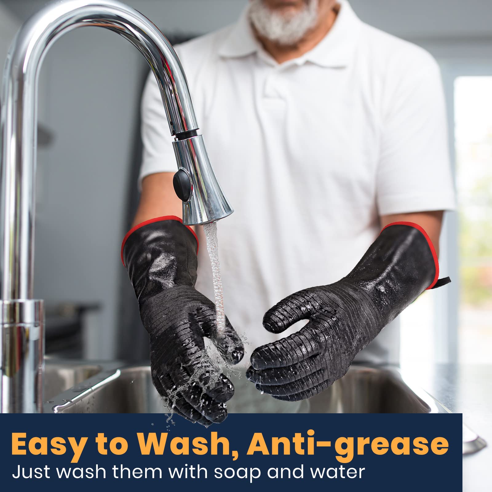 GEEKHOM 18-Inch Heat Resistant Gloves 932°F for BBQ Grilling, Waterproof Long Sleeve Anti-Slip Cooking Gloves – Textured Grip Protection - CookCave