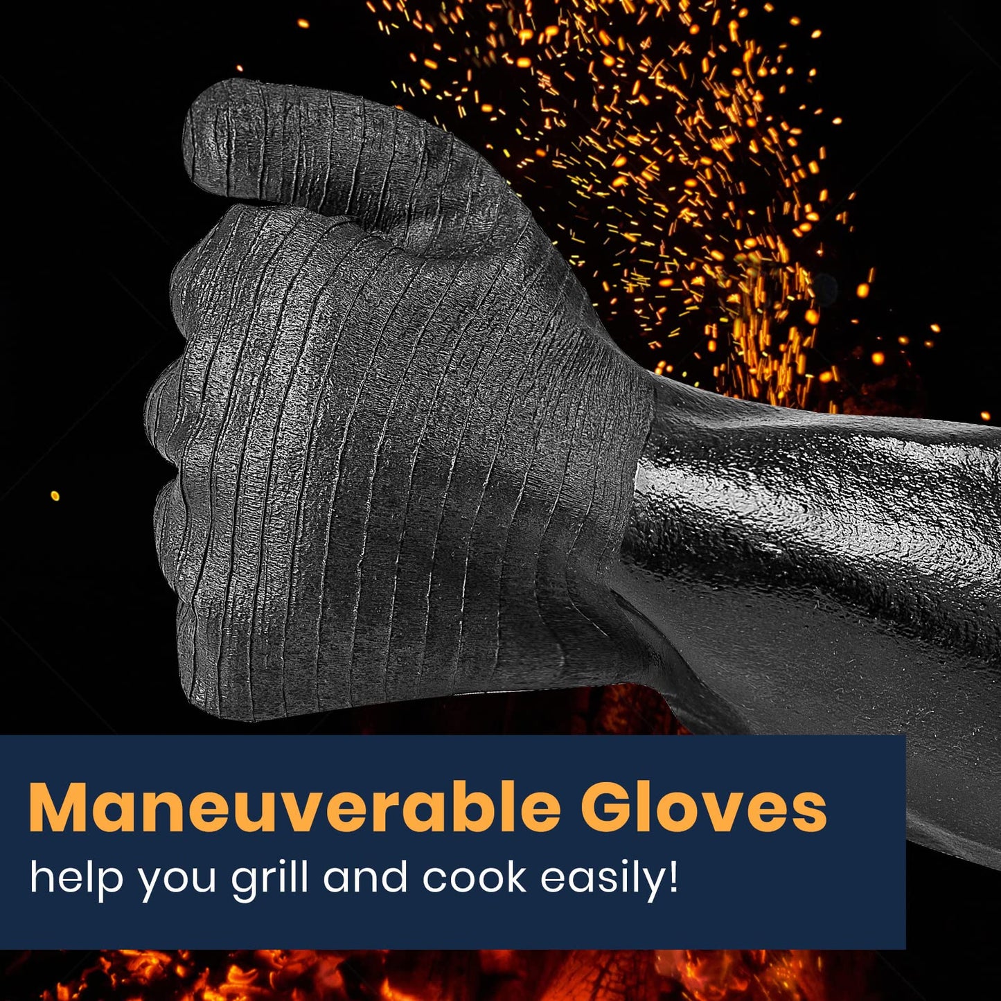 GEEKHOM 18-Inch Heat Resistant Gloves 932°F for BBQ Grilling, Waterproof Long Sleeve Anti-Slip Cooking Gloves – Textured Grip Protection - CookCave