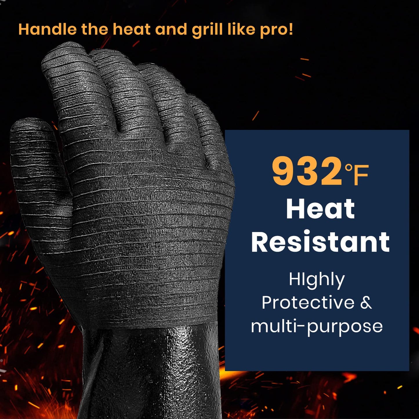 GEEKHOM 18-Inch Heat Resistant Gloves 932°F for BBQ Grilling, Waterproof Long Sleeve Anti-Slip Cooking Gloves – Textured Grip Protection - CookCave