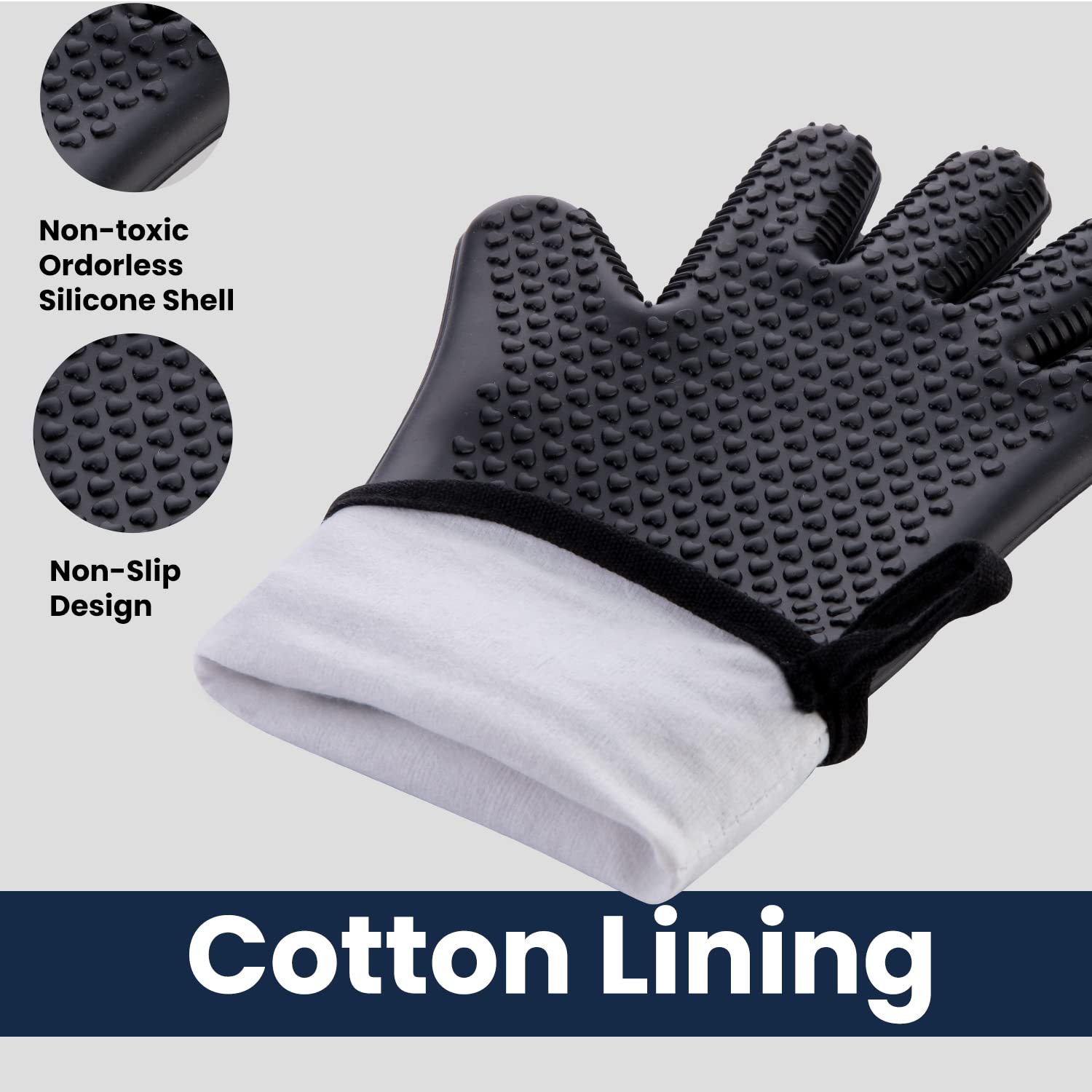 GEEKHOM BBQ Gloves, Grilling Gloves Heat Resistant Oven Gloves, Kitchen Silicone Oven Mitts, Long Waterproof Non-Slip Pot Holder for Barbecue, Cooking, Baking, Black - CookCave