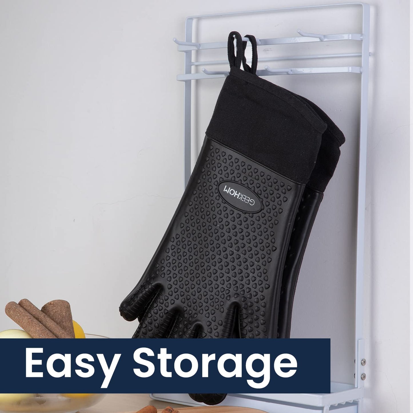 GEEKHOM BBQ Gloves, Grilling Gloves Heat Resistant Oven Gloves, Kitchen Silicone Oven Mitts, Long Waterproof Non-Slip Pot Holder for Barbecue, Cooking, Baking, Black - CookCave