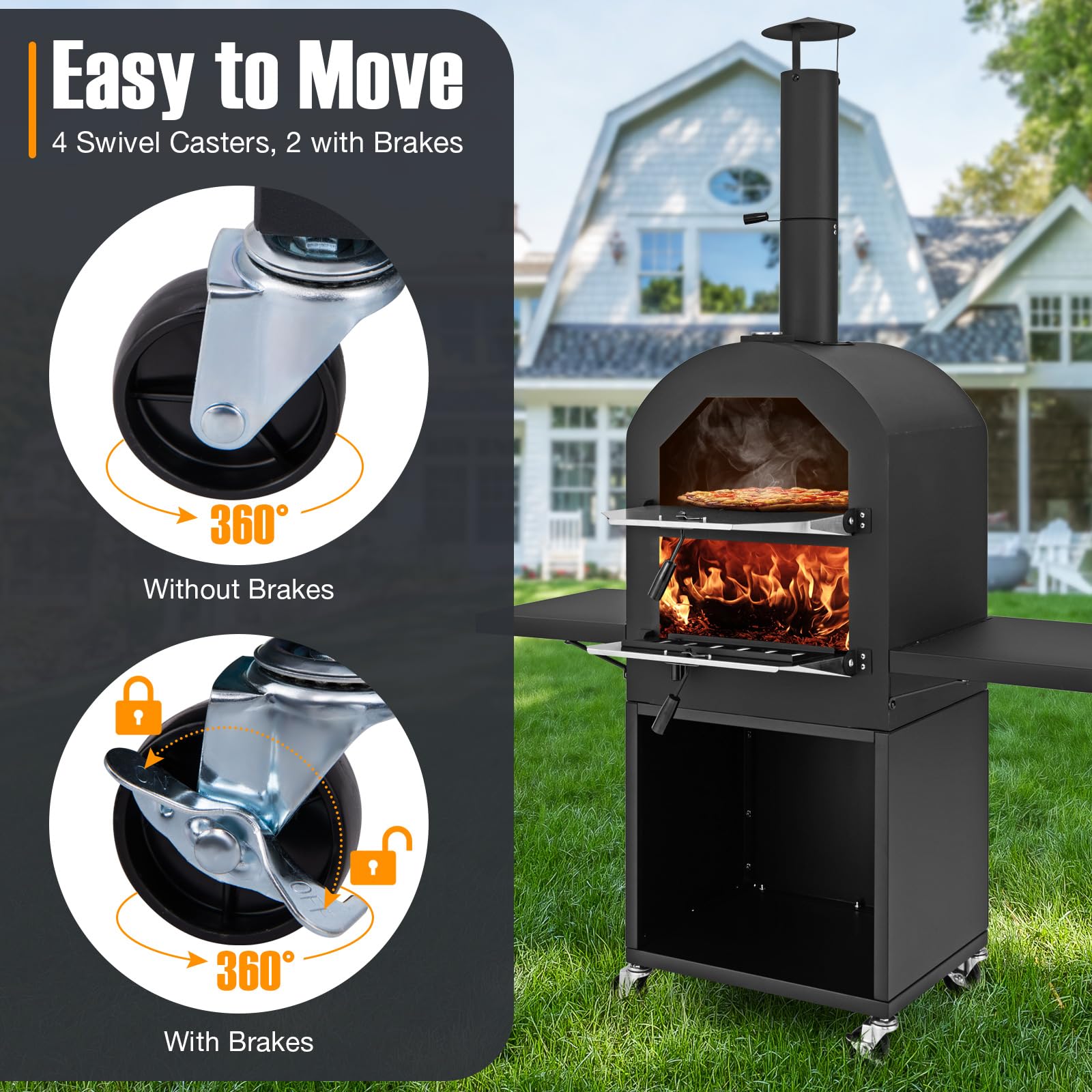 Giantex Pizza Oven Outdoor - Wood Fired Pizza Oven with 2 Side Tables, Pizza Stone, Pizza Peel, Cover, Cooking Grids, Pizza Maker on Wheels for Outside Charcoal Grill Backyard Party Camping - CookCave