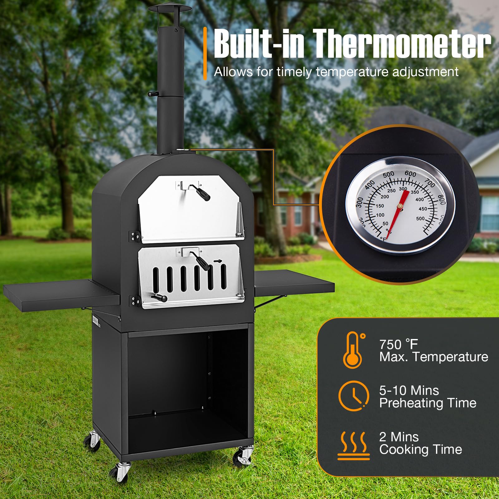 Giantex Pizza Oven Outdoor - Wood Fired Pizza Oven with 2 Side Tables, Pizza Stone, Pizza Peel, Cover, Cooking Grids, Pizza Maker on Wheels for Outside Charcoal Grill Backyard Party Camping - CookCave