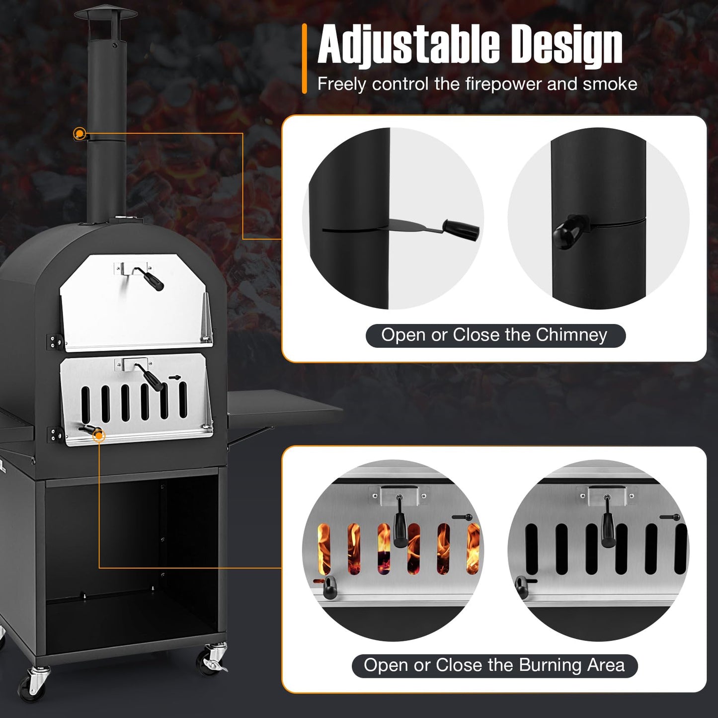 Giantex Pizza Oven Outdoor - Wood Fired Pizza Oven with 2 Side Tables, Pizza Stone, Pizza Peel, Cover, Cooking Grids, Pizza Maker on Wheels for Outside Charcoal Grill Backyard Party Camping - CookCave