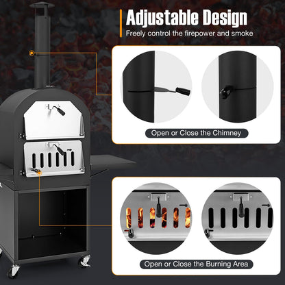 Giantex Pizza Oven Outdoor - Wood Fired Pizza Oven with 2 Side Tables, Pizza Stone, Pizza Peel, Cover, Cooking Grids, Pizza Maker on Wheels for Outside Charcoal Grill Backyard Party Camping - CookCave