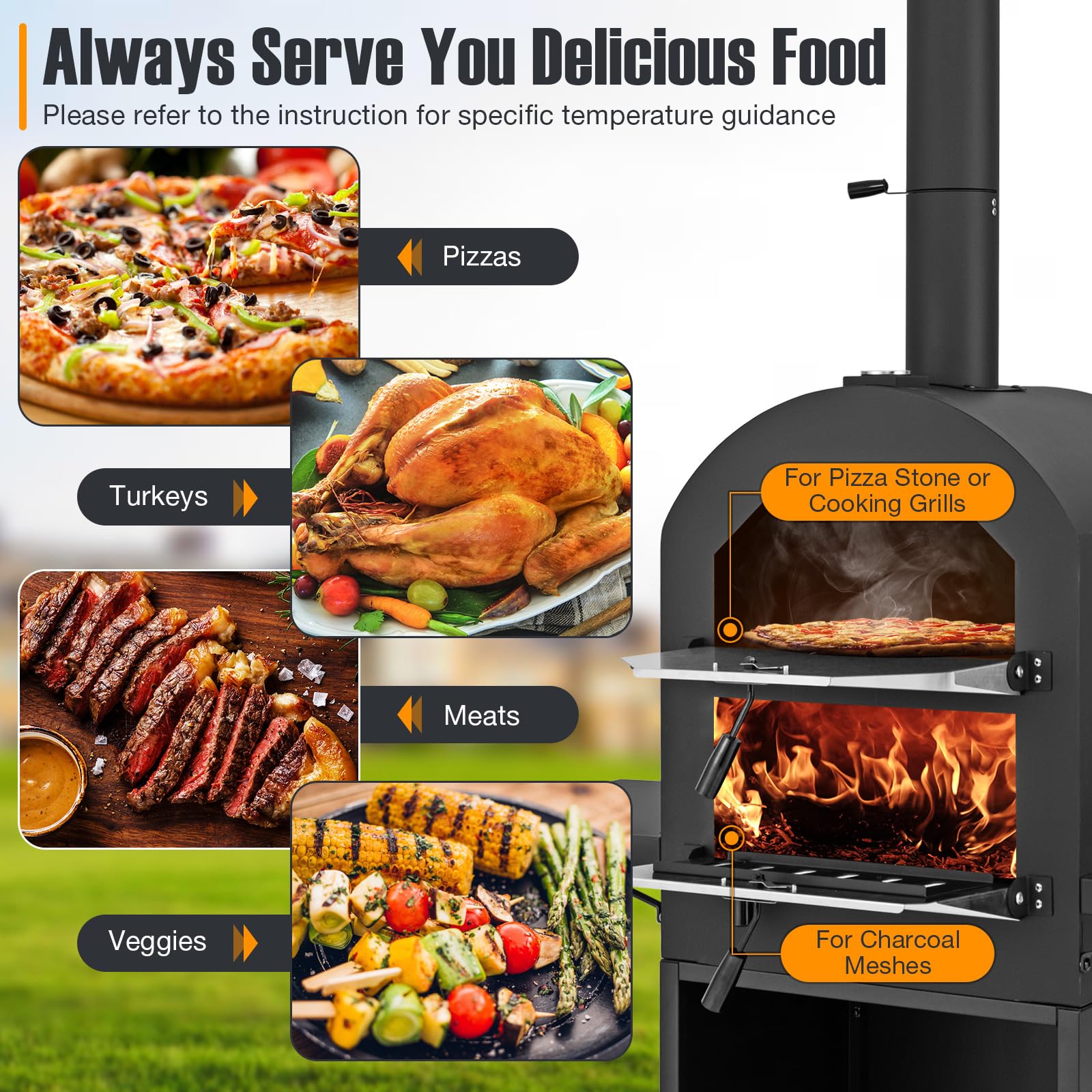Giantex Pizza Oven Outdoor - Wood Fired Pizza Oven with 2 Side Tables, Pizza Stone, Pizza Peel, Cover, Cooking Grids, Pizza Maker on Wheels for Outside Charcoal Grill Backyard Party Camping - CookCave