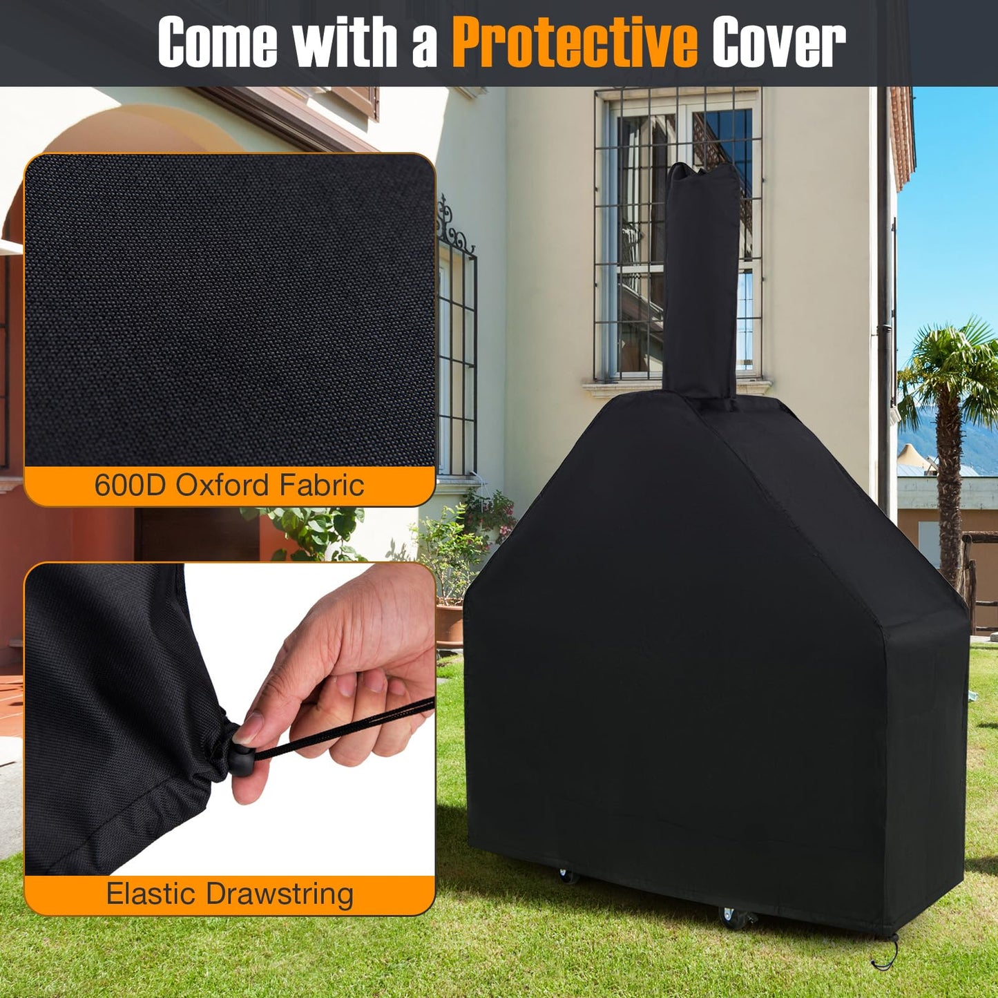 Giantex Pizza Oven Outdoor - Wood Fired Pizza Oven with 2 Side Tables, Pizza Stone, Pizza Peel, Cover, Cooking Grids, Pizza Maker on Wheels for Outside Charcoal Grill Backyard Party Camping - CookCave