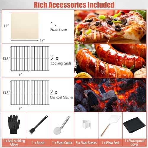 Giantex Pizza Oven Outdoor, Wood Fired Pizza Oven with Pizza Stone, Pizza Peel, Waterproof Cover, Cooking Grids, Pizza Maker with Wheels for Outside Camping Backyard Party (64 Inch) - CookCave